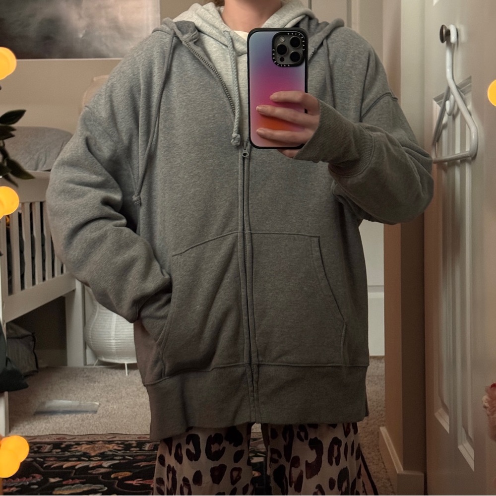 Wild Fable Oversized Soft Grey Zip-Up Hoodie